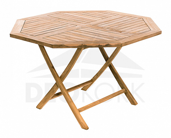 Záhradný skládací stôl osemuholník HAGEN ⌀ 120 cm (teak)